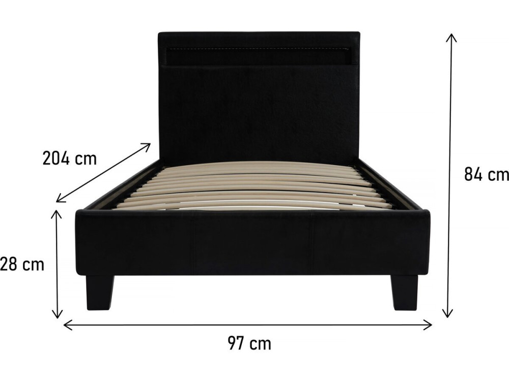 Cama com LED "Maria" 90 x 190 cm - Preta