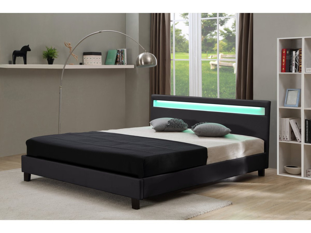 Cama LED "Maria" - 140 x 190 cm - Preta