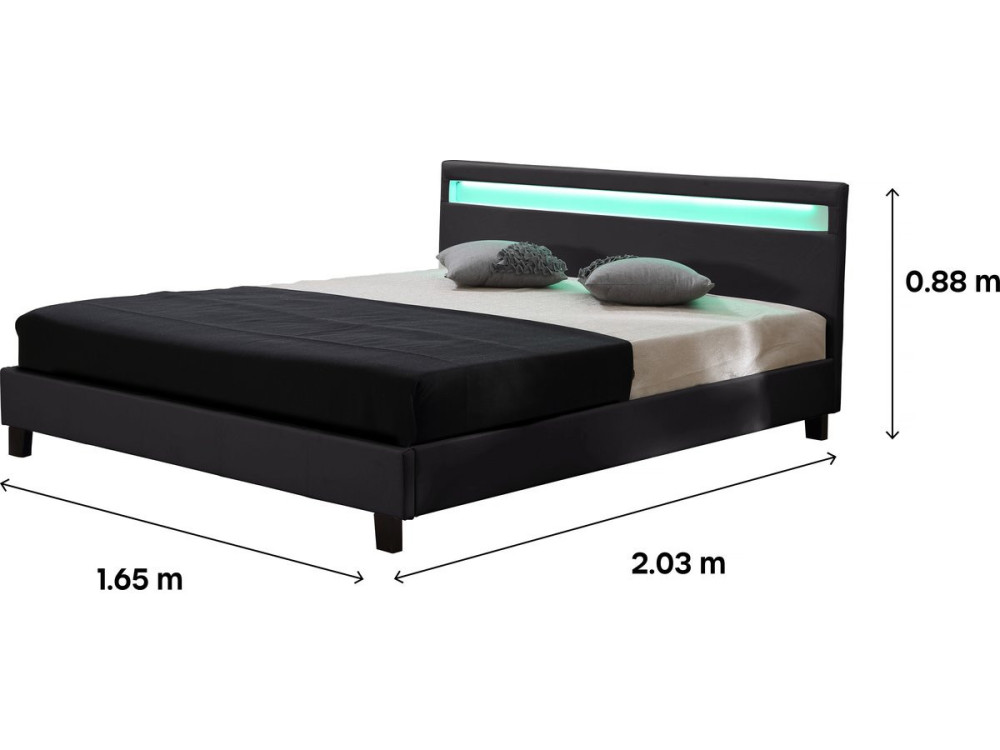 Cama LED "Maria" - 140 x 190 cm - Preta