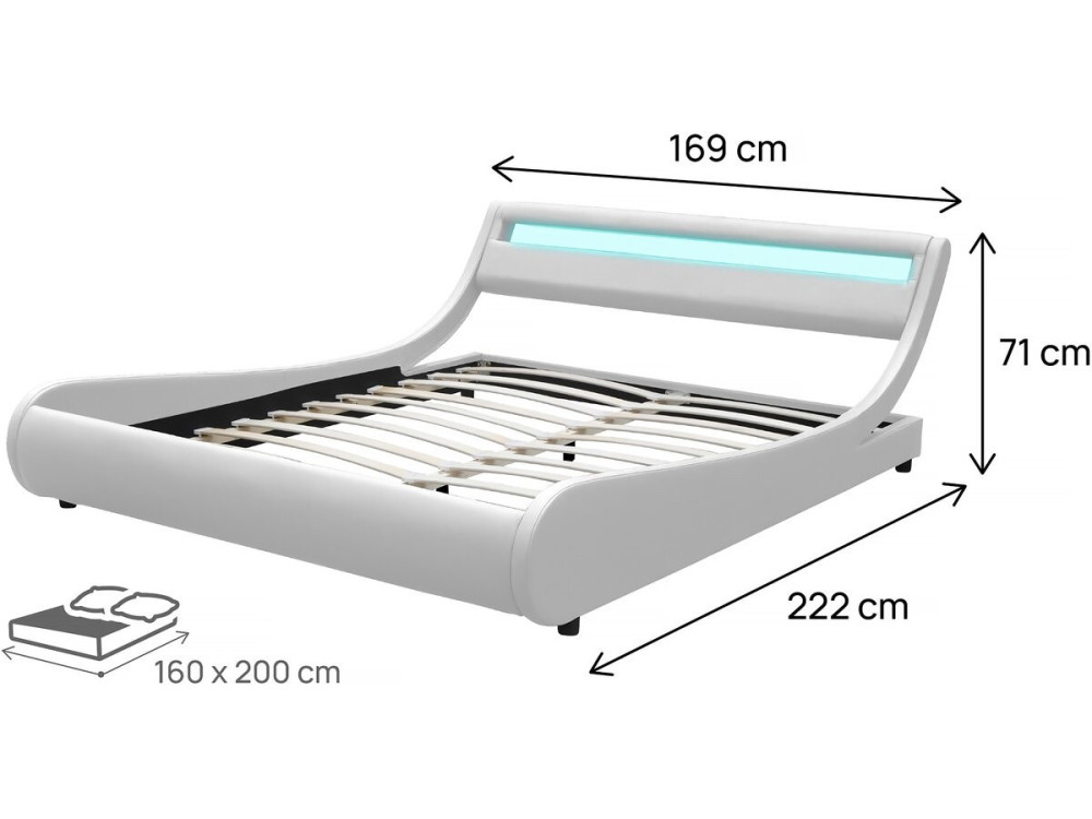 Cama LED "Natacha" - 160 x 200 cm - Branca