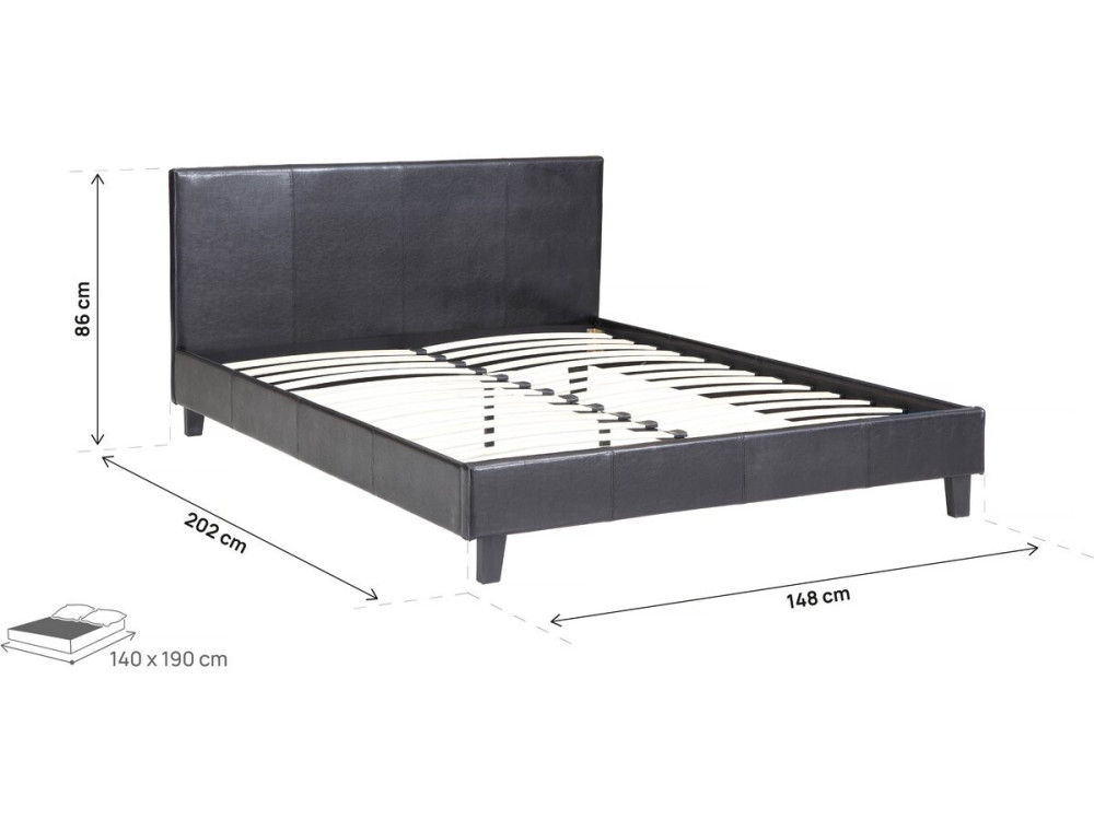 Cama "Lina" - 140 x 190 cm - Preto