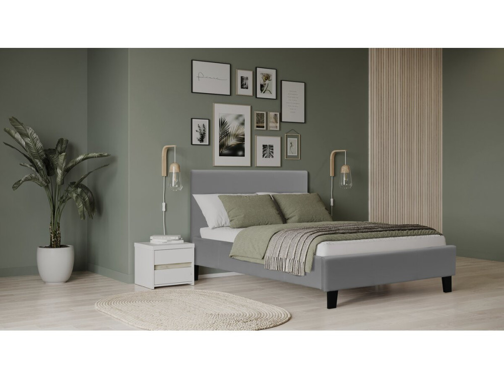 Cama "Lina" - 90 x 190 cm - Cinza claro -