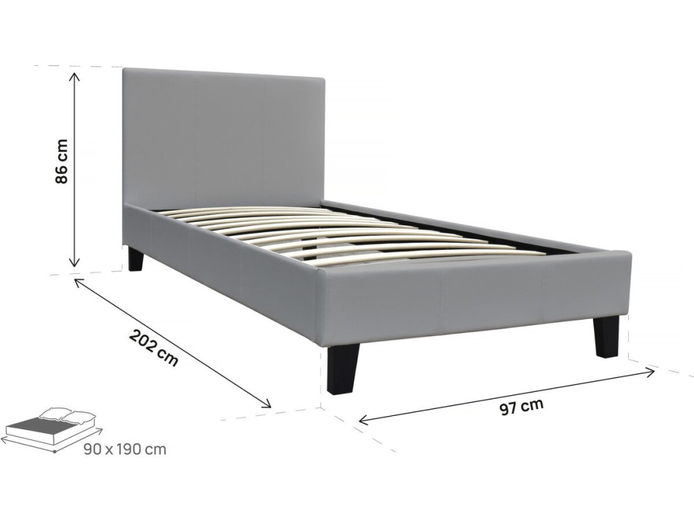 Cama "Lina" - 90 x 190 cm - Cinza claro -