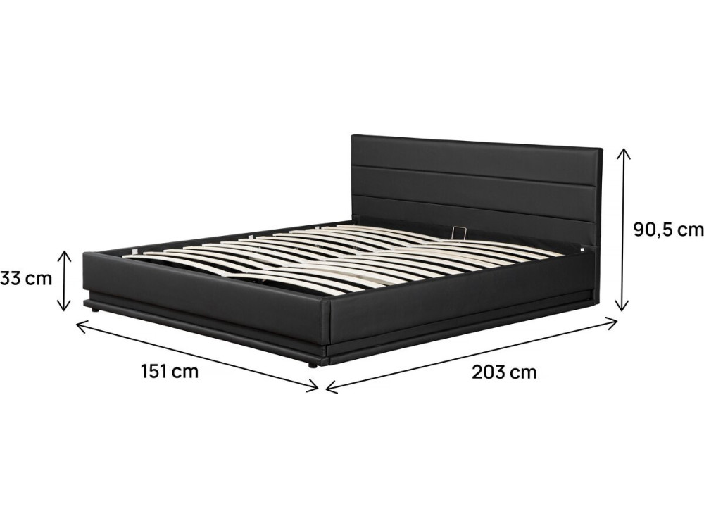 Cama LED com baú "Anastasia" - 140 x 190 cm - Preto