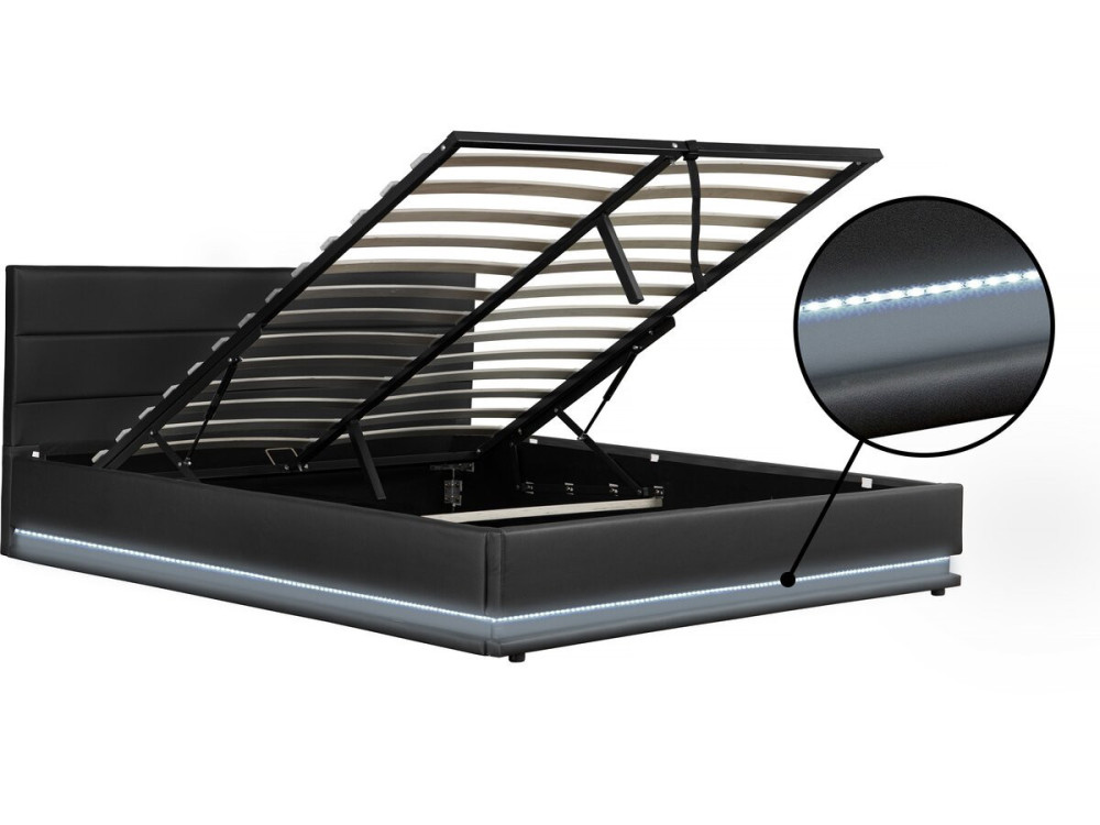 Cama LED com baú "Anastasia" - 160 x 200 cm - Preto
