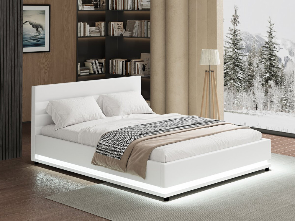 Cama LED com baú "Anastasia" - 160 x 200 cm - Branco