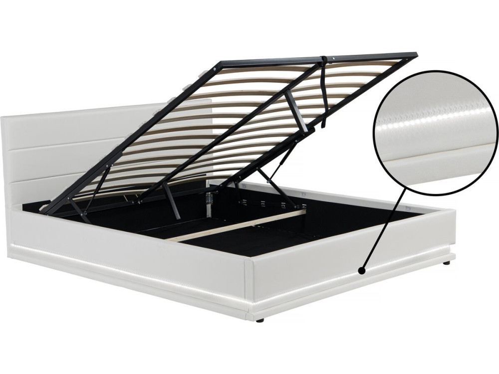 Cama LED com baú "Anastasia" - 160 x 200 cm - Branco