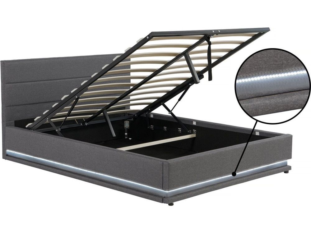 Cama Baú LED "Anastasia" - 160 x 200 - Cinza escuro