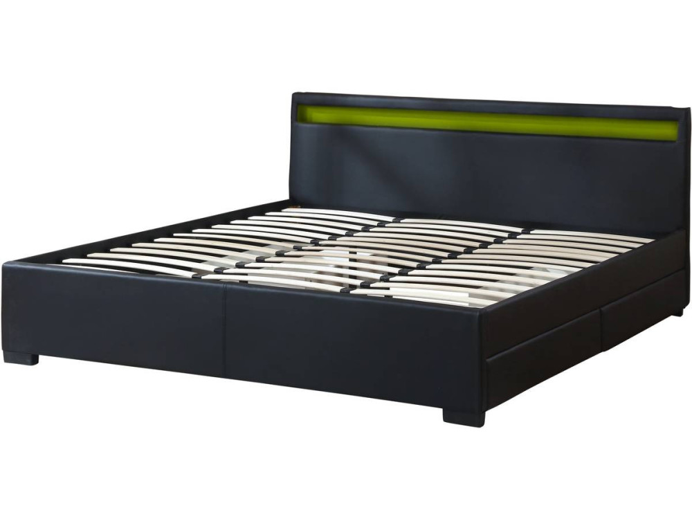 Cama dupla LED "Nico" com 4 gavetas - 180 x 200 cm - Preto