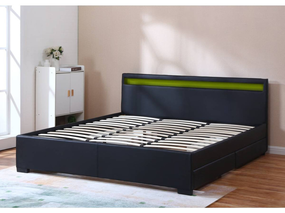 Cama dupla LED "Nico" com 4 gavetas - 180 x 200 cm - Preto