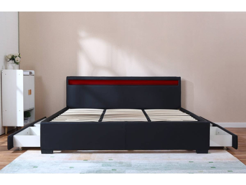 Cama dupla LED "Nico" com 4 gavetas - 180 x 200 cm - Preto