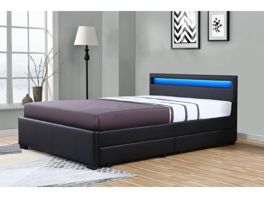 Cama LED com 4 gavetas "Nico" - 140 × 190 cm - Preto