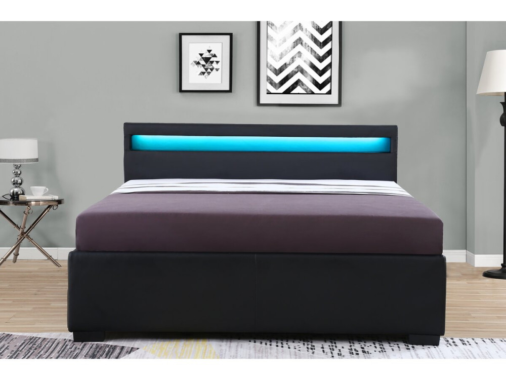 Cama LED com 4 gavetas "Nico" - 140 × 190 cm - Preto