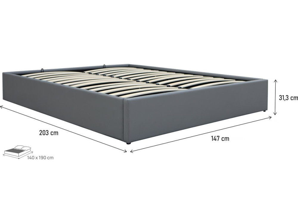 Cama de casal em PVC com caixa "Ava" - 140 x 190 cm - Cinza