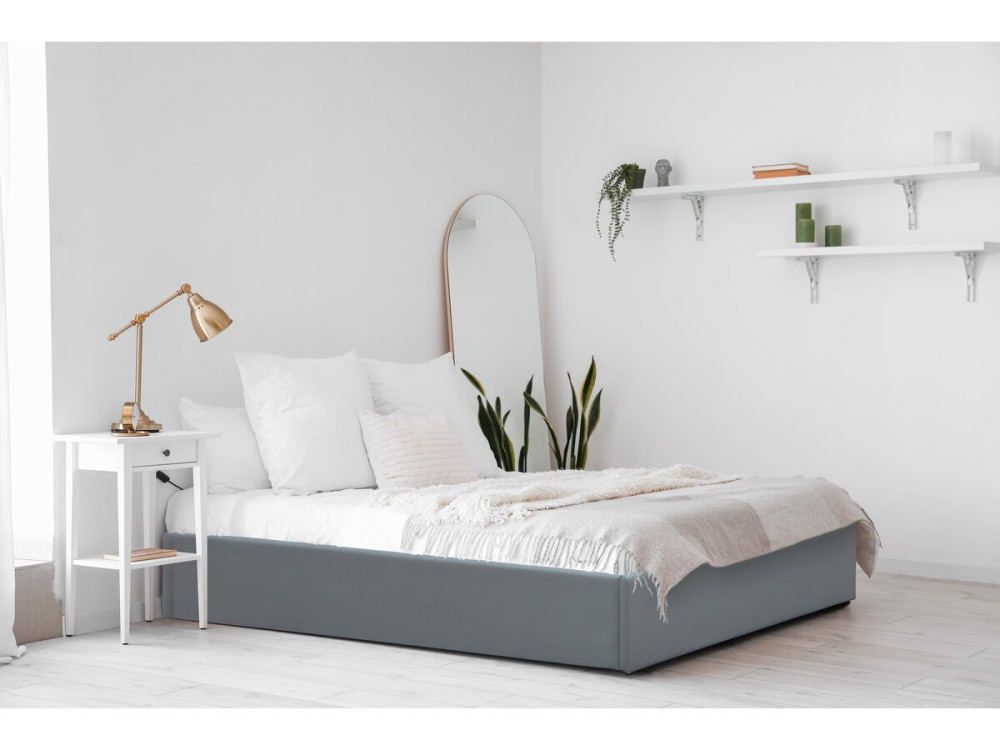Cama de solteiro em PVC com caixa "Ava" - 90 x 190 cm - Cinza