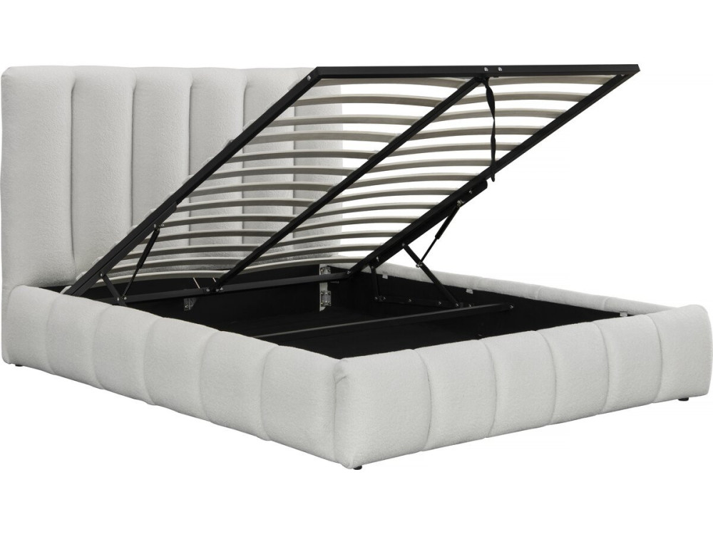 Cama Boucle com baú "Annie" - 140 x 190 cm - Branco