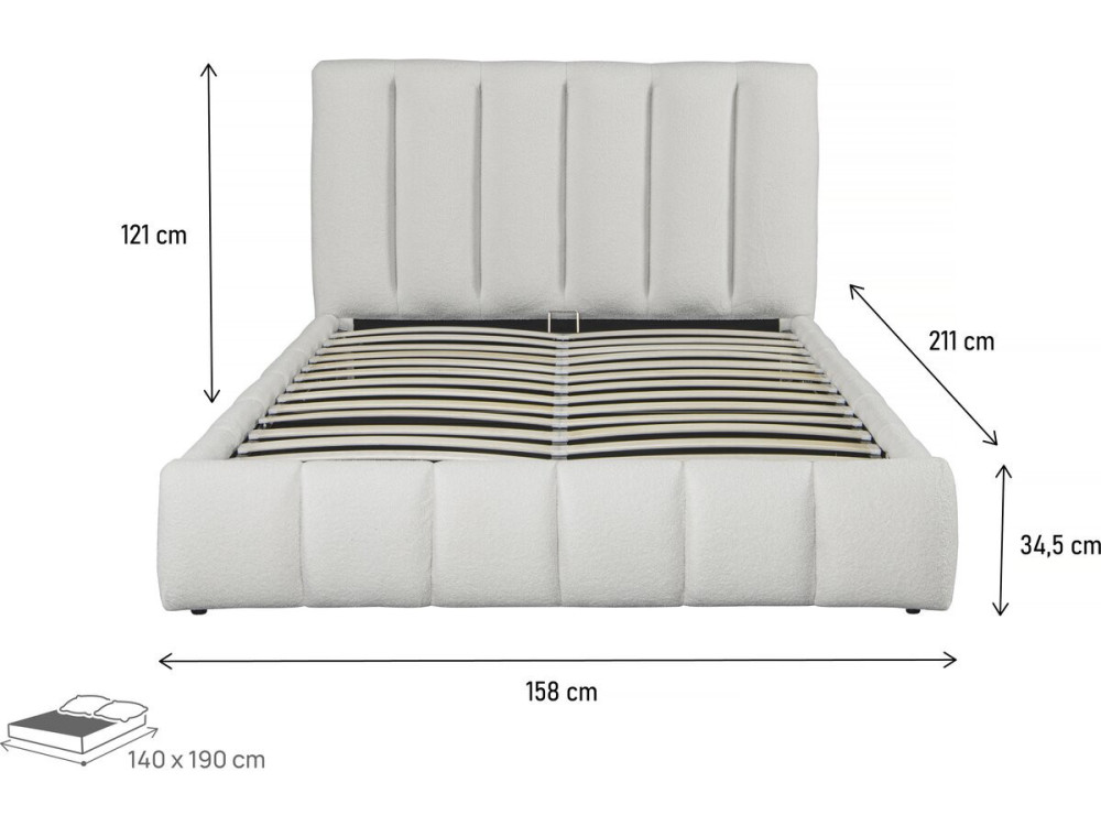 Cama Boucle com baú "Annie" - 140 x 190 cm - Branco