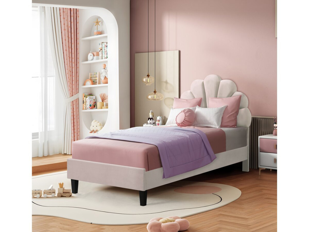 Cama em forma de concha de veludo "Manon" - 90 x 190 cm - Bege