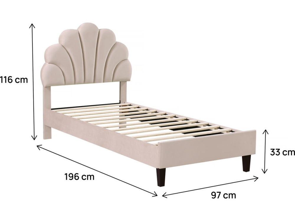 Cama em forma de concha de veludo "Manon" - 90 x 190 cm - Bege