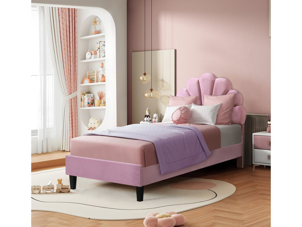 Cama em forma de concha de veludo "Manon" - 90 x 190 cm - Rosa