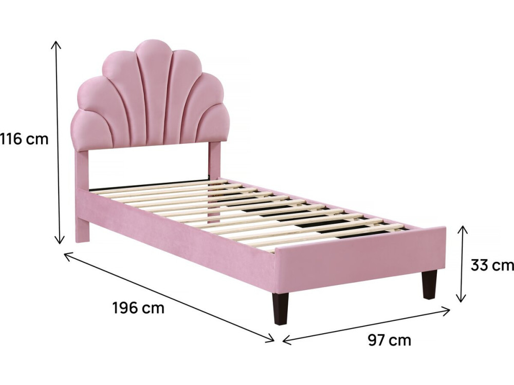 Cama em forma de concha de veludo "Manon" - 90 x 190 cm - Rosa