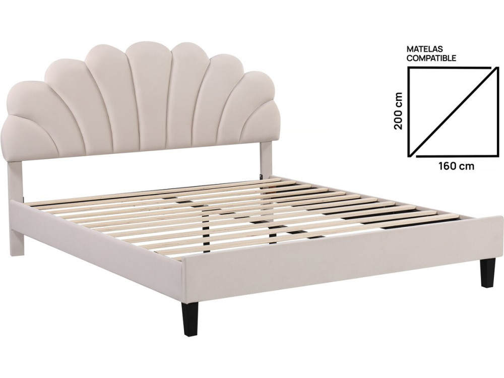 Cama de veludo "Manon" - Bege - 160 x 200 cm
