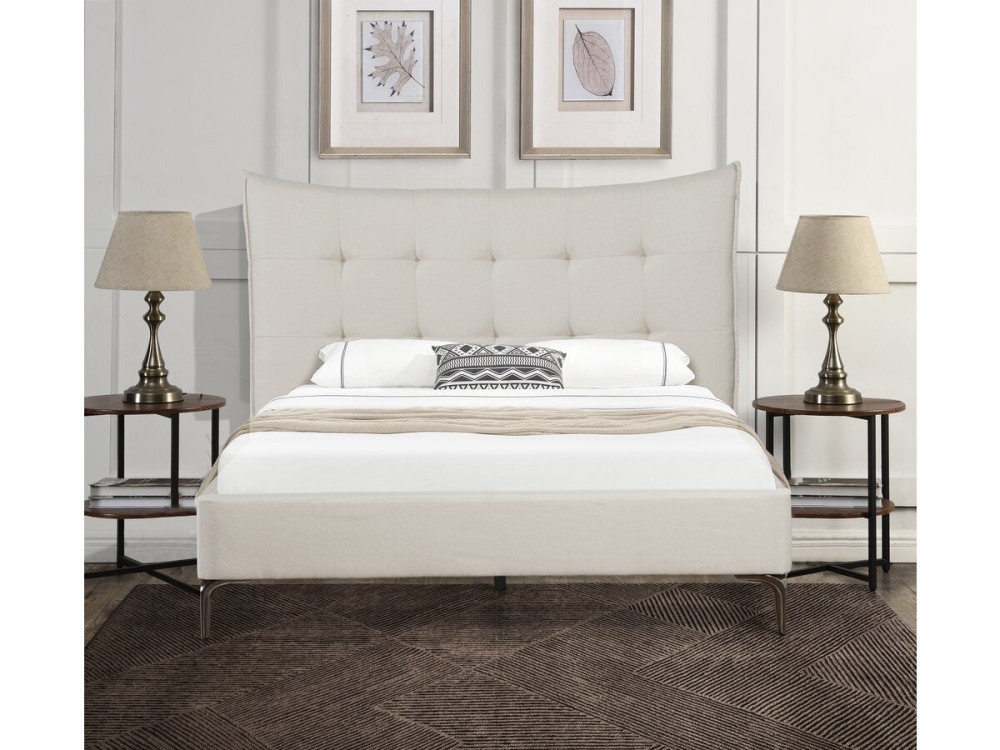 Cama de casal em tecido acolchoado "Aspen" 140 x 190 cm - Bege