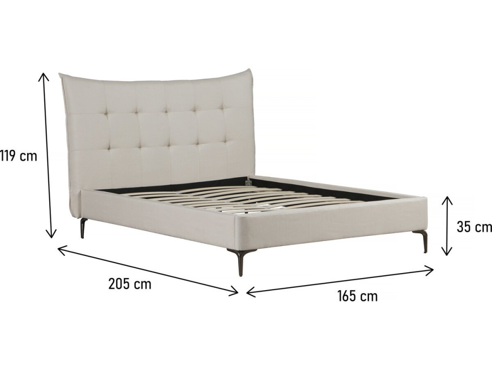Cama de casal em tecido acolchoado "Aspen" 140 x 190 cm - Bege
