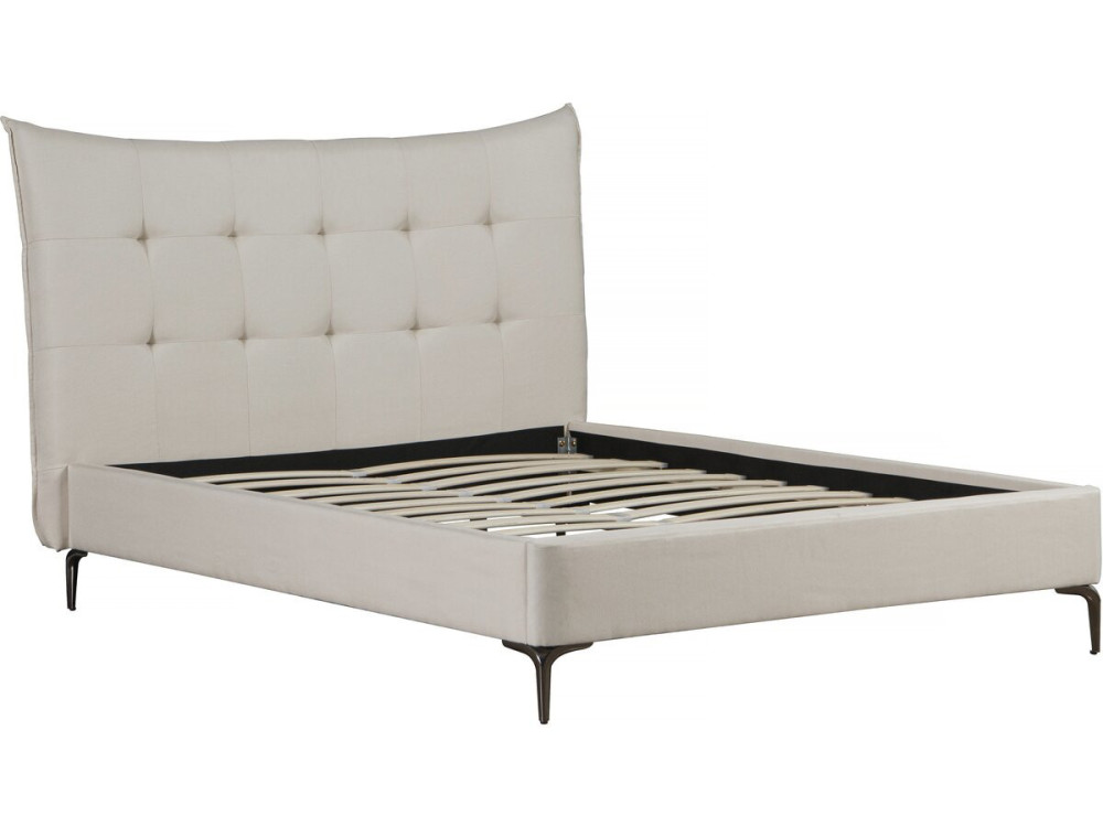 Cama de casal em tecido acolchoado "Aspen" 160 x 200 cm - Bege