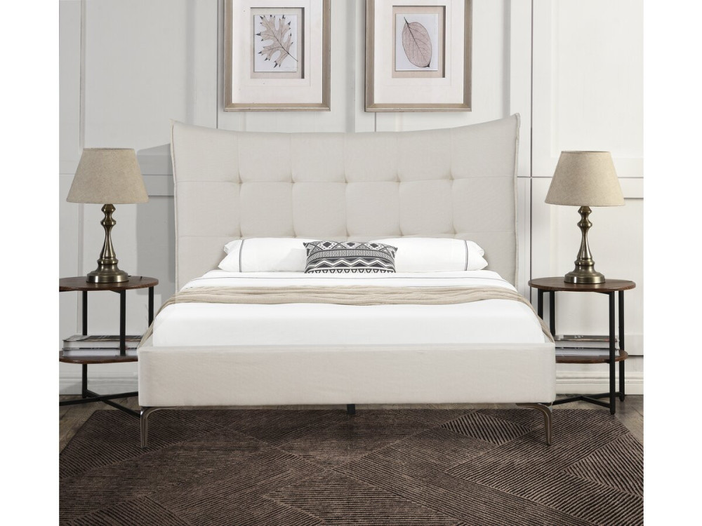 Cama de casal em tecido acolchoado "Aspen" 160 x 200 cm - Bege