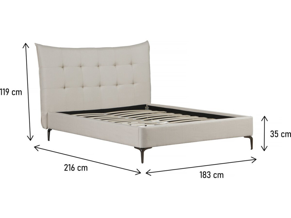 Cama de casal em tecido acolchoado "Aspen" 160 x 200 cm - Bege