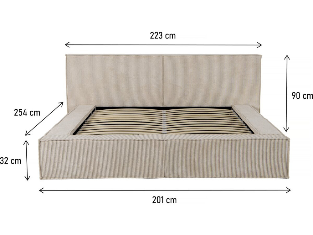 Cama de armazenamento em veludo cotelê "Courchevel" - 160 x 200 cm - Bege
