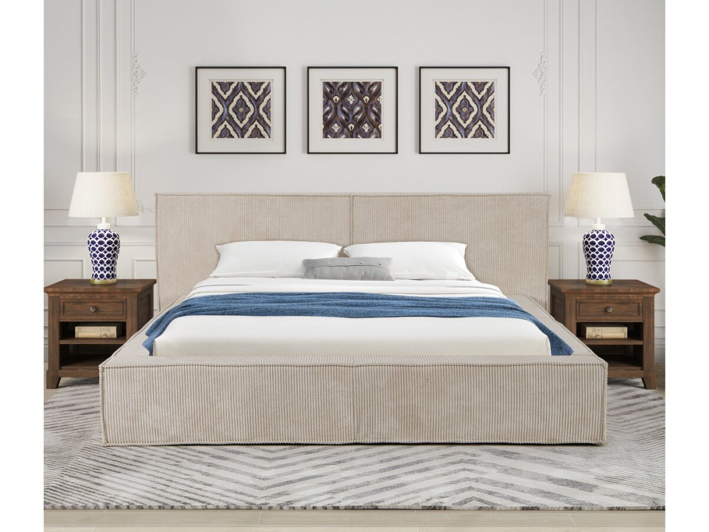 Cama de armazenamento em veludo cotelê "Courchevel" - 180 x 200 cm - Bege