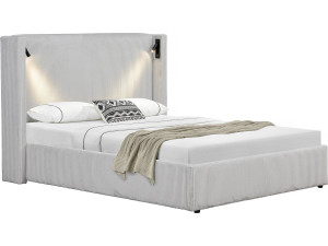 Cama de casal em veludo cotelê com cômoda integrada e abajur "Cortina" - 140 x 190 cm - Bege