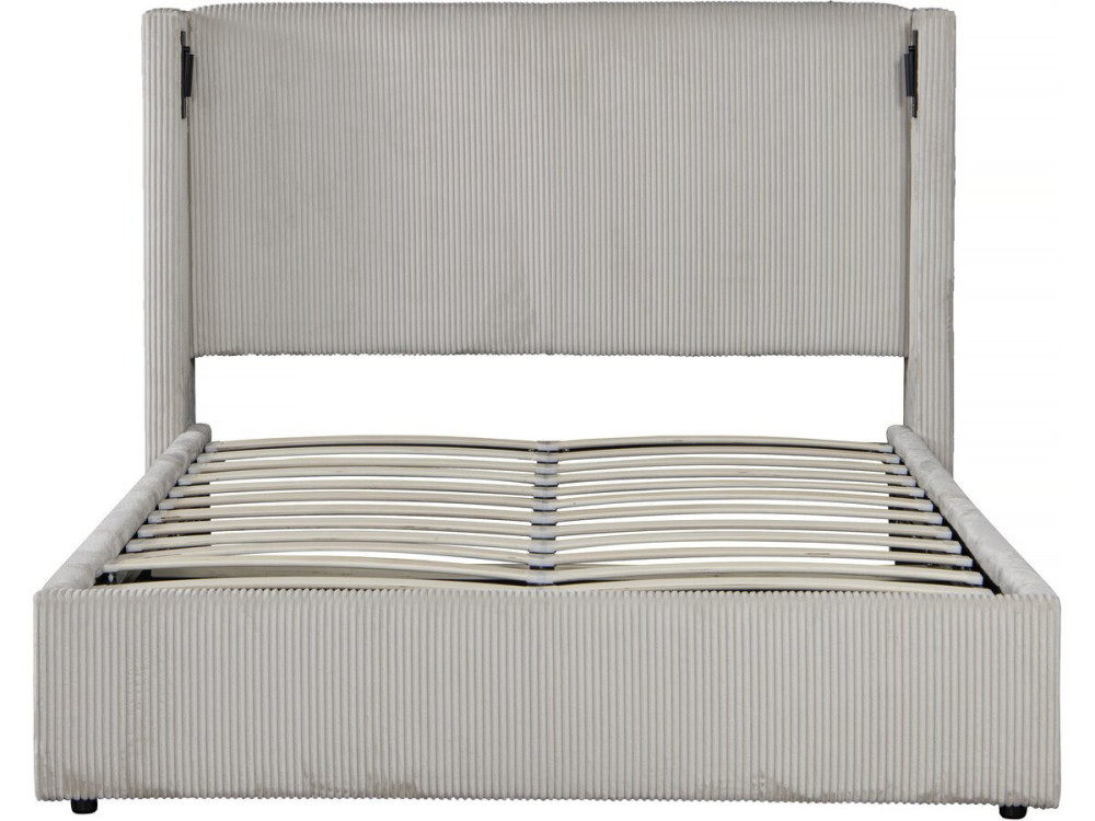 Cama de casal em veludo cotelê com cômoda integrada e abajur "Cortina" - 140 x 190 cm - Bege