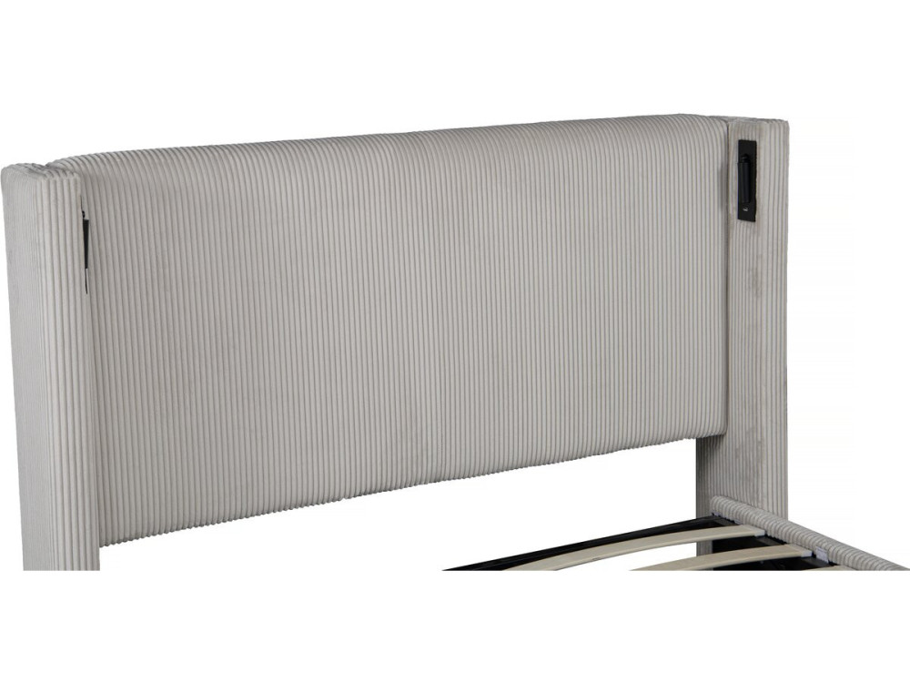 Cama de casal em veludo cotelê com cômoda integrada e abajur "Cortina" - 140 x 190 cm - Bege