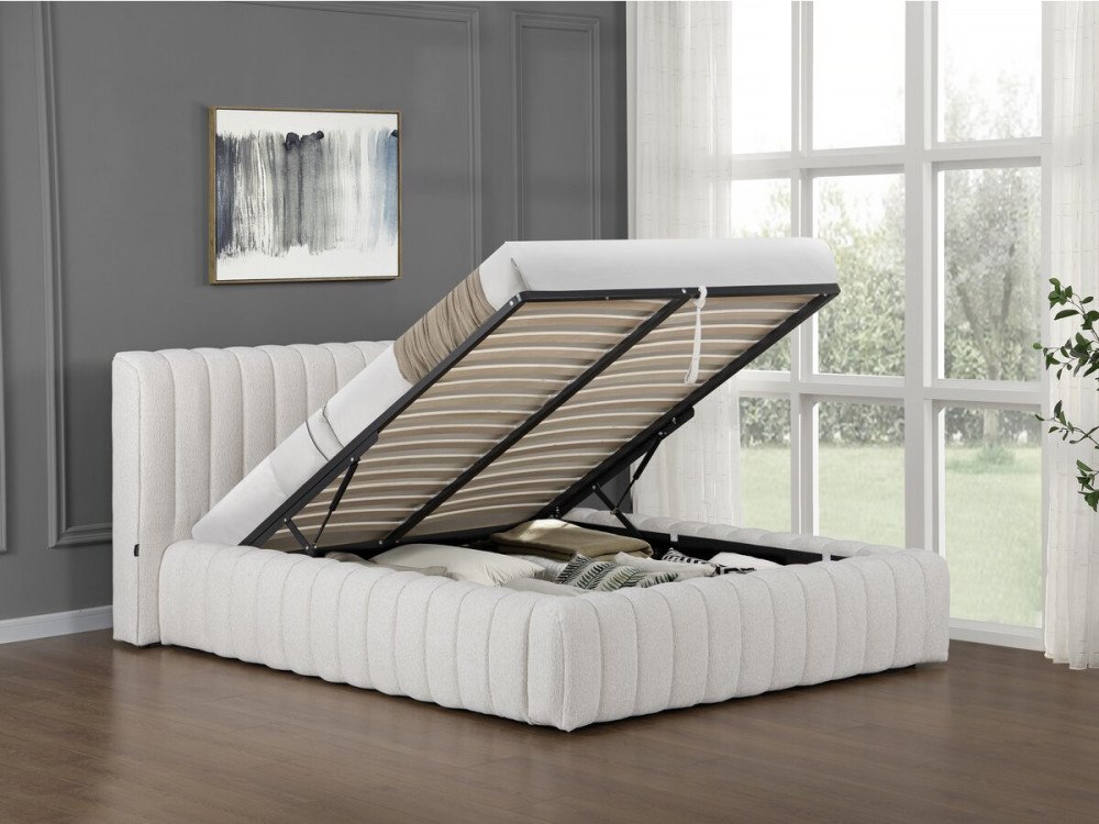 Cama de casal em tecido "Tignes" com arrumação - 140 x 190 cm - Bege