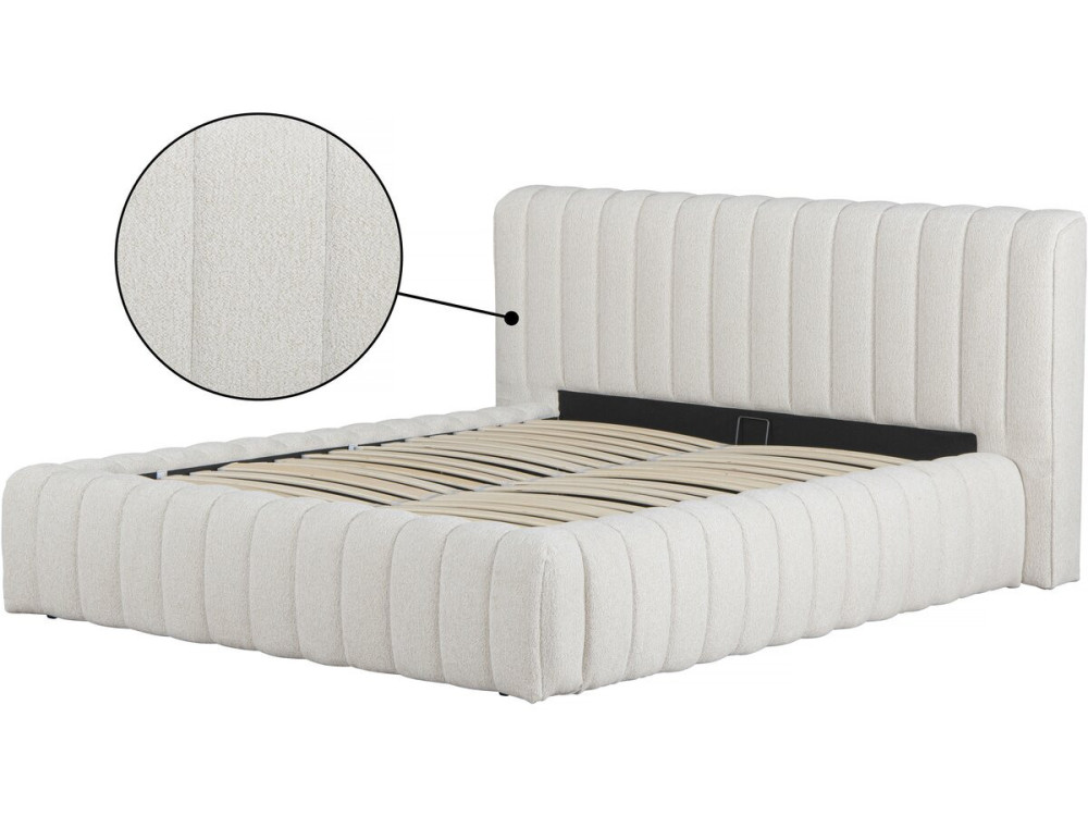 Cama de casal em tecido "Tignes" com arrumação - 140 x 190 cm - Bege