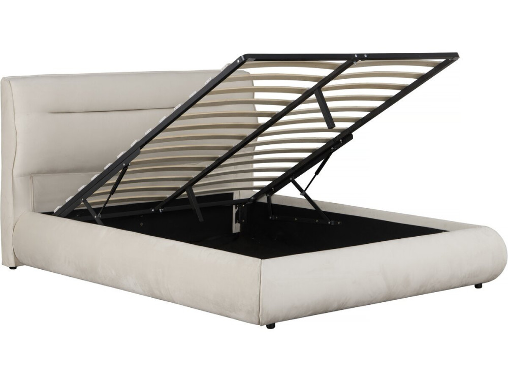 Cama de casal com arrumação em veludo "Chamonix" - 160 x 200 cm - Bege
