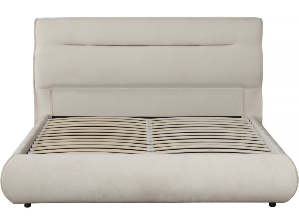 Cama de casal com arrumação em veludo "Chamonix" - 160 x 200 cm - Bege