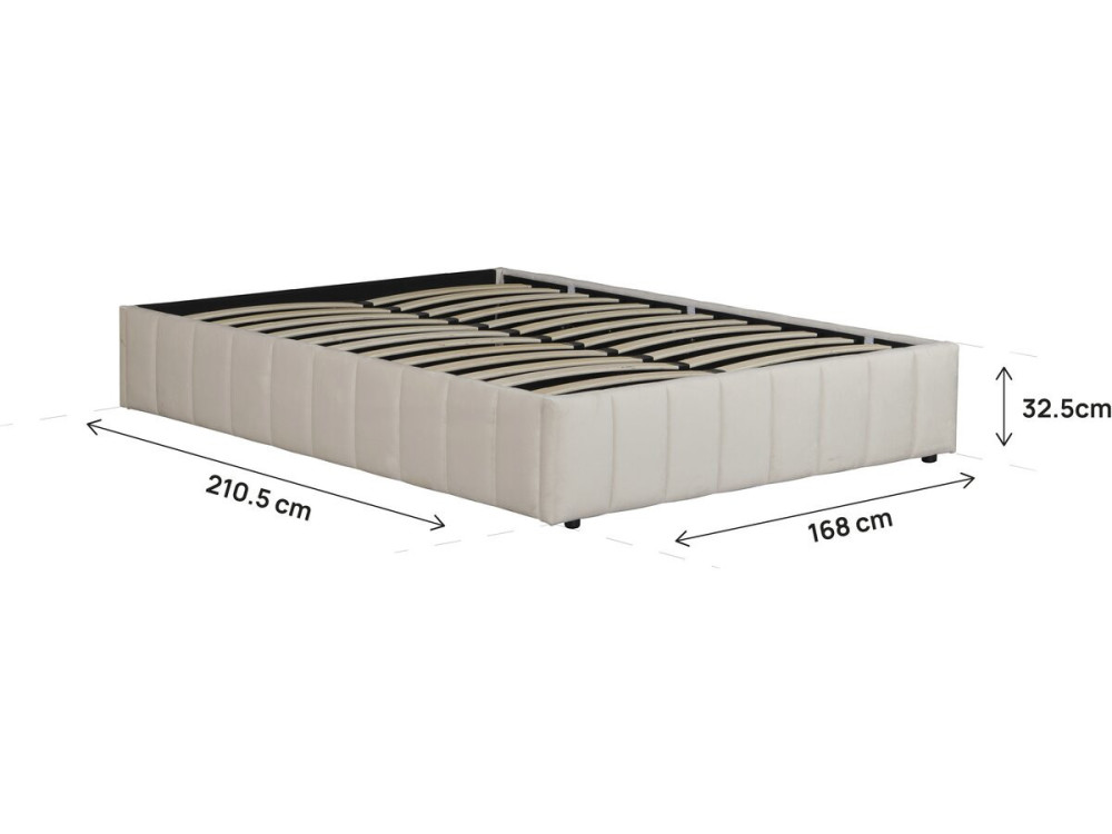 Cama de casal de veludo "Meribel" com estrado de molas - Bege - 160 x 200 cm
