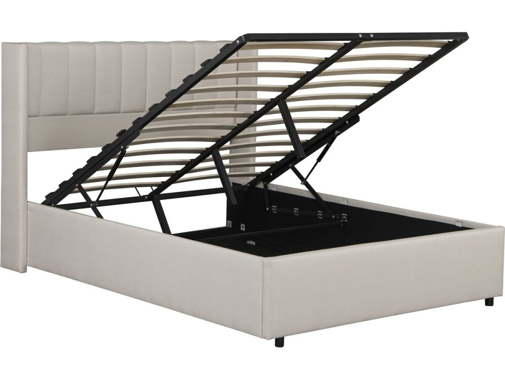 Cama de casal "Saint-Moritz" em linho com caixa - 160 x 200 cm - Bege