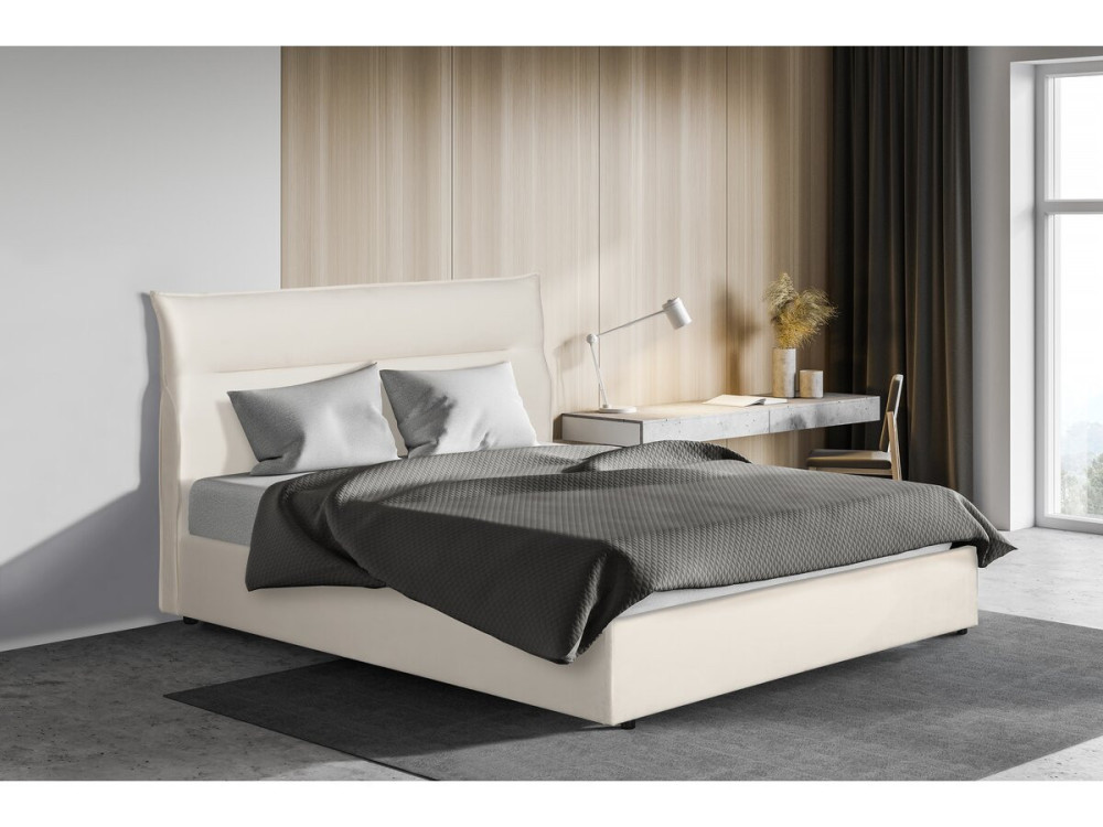 Cama de veludo "Isola" com caixa de arrumação - 160 x 200 cm - Bege
