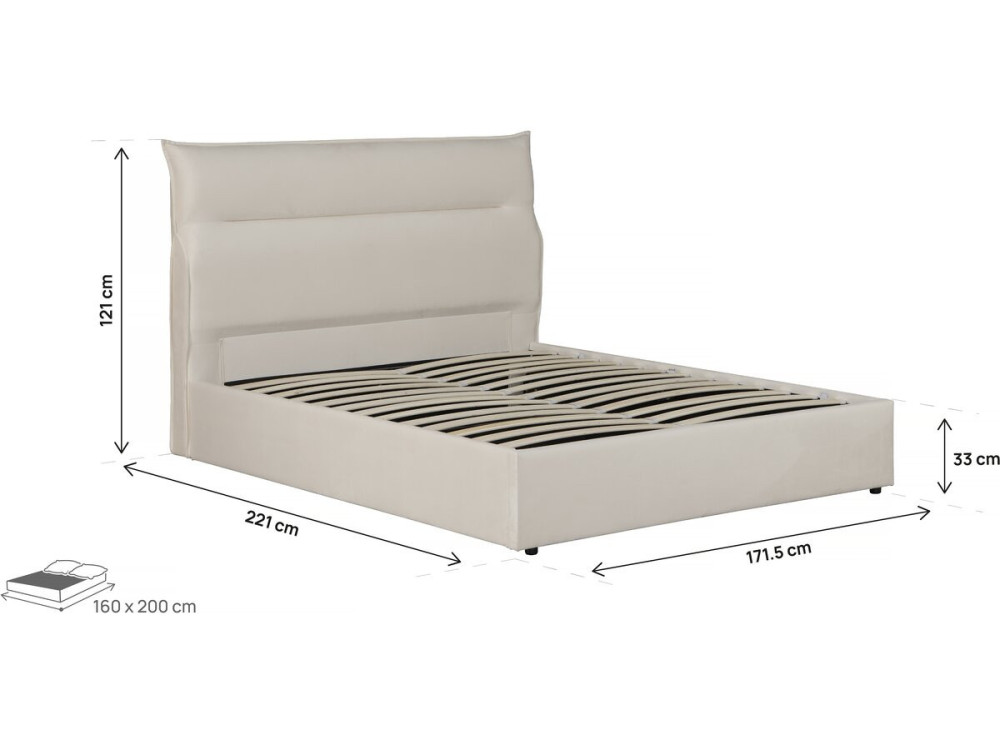 Cama de veludo "Isola" com caixa de arrumação - 160 x 200 cm - Bege