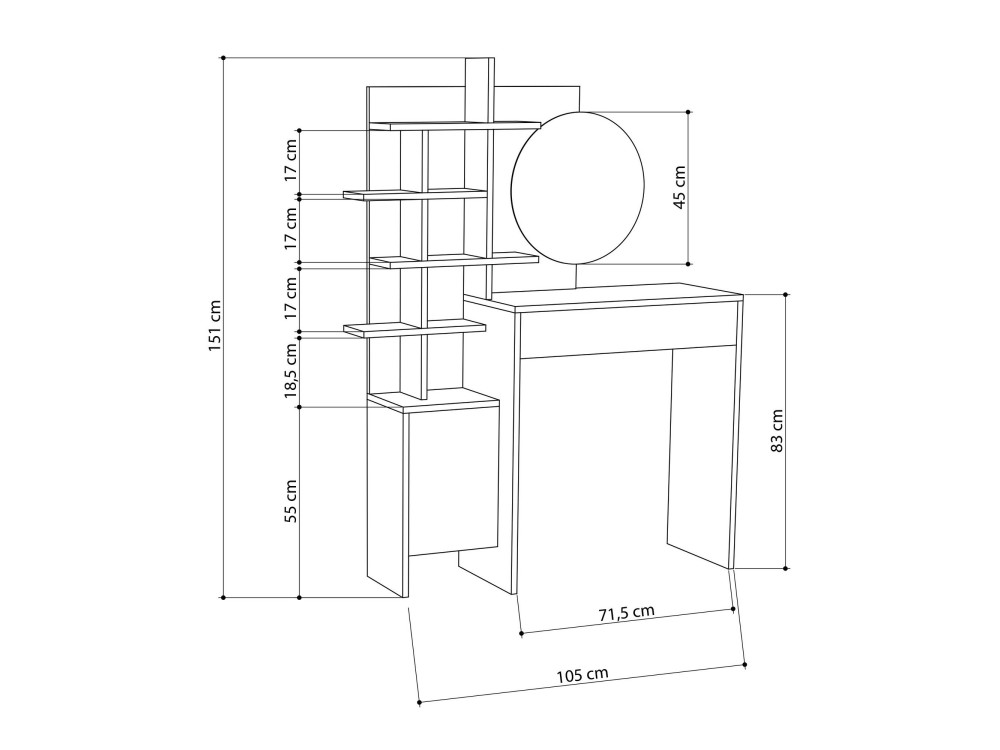 Mesa de maquilhagem de madeira "Mup" 105 x 35 x 151 cm - Branco