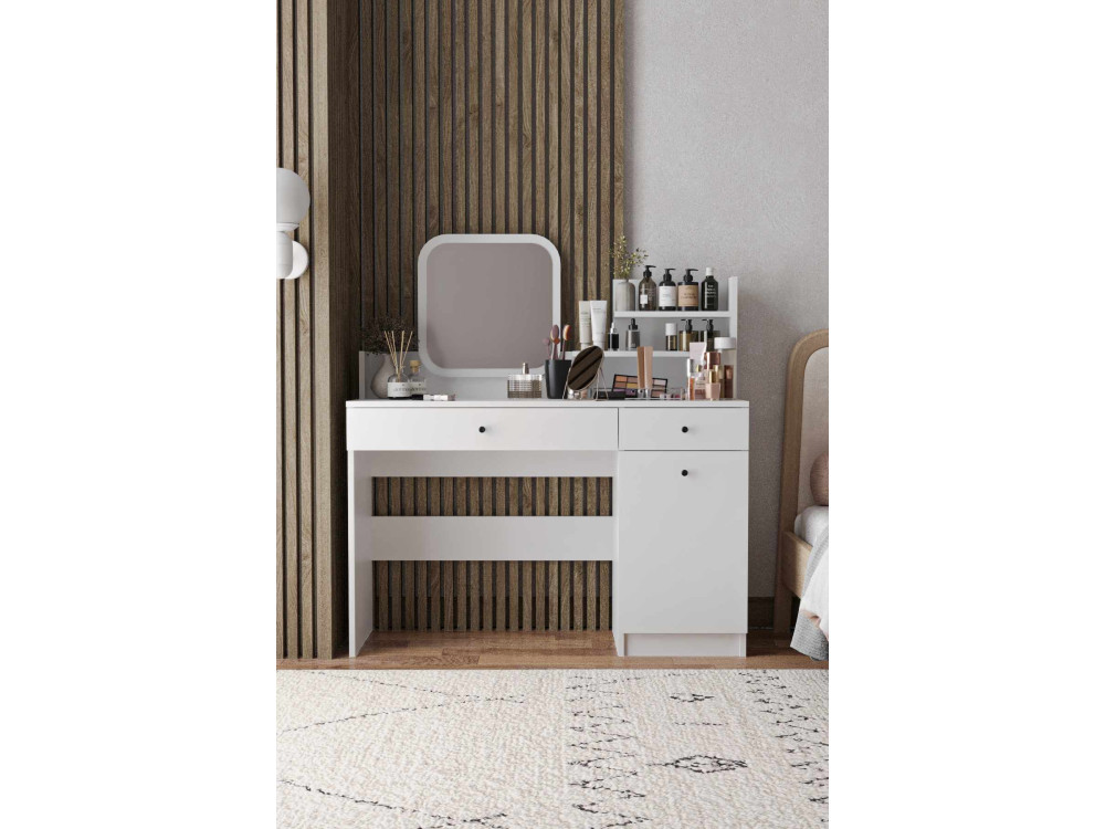 Toucador "Harmony Square" com espelho quadrado de madeira - 124 x 40 x 135 cm - Branco
