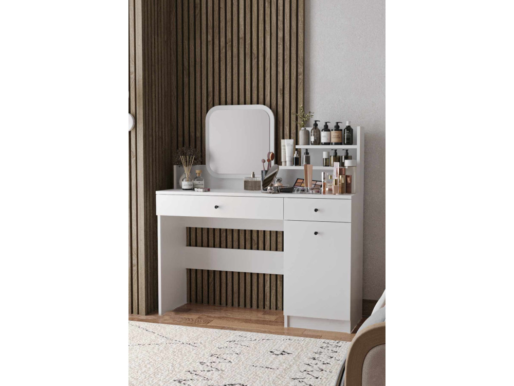 Toucador "Harmony Square" com espelho quadrado de madeira - 124 x 40 x 135 cm - Branco