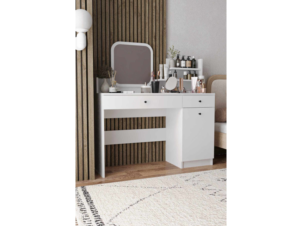 Toucador "Harmony Square" com espelho quadrado de madeira - 124 x 40 x 135 cm - Branco