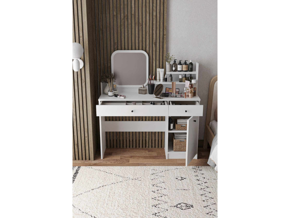 Toucador "Harmony Square" com espelho quadrado de madeira - 124 x 40 x 135 cm - Branco