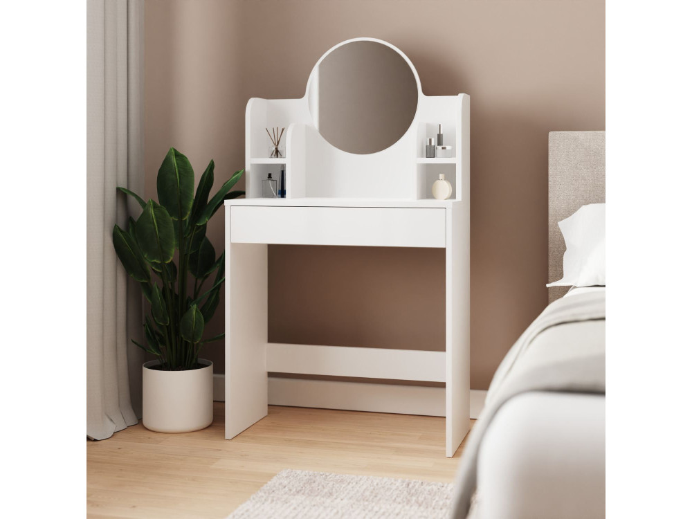 Toucador "Idis" com espelho de madeira - 75 x 35 x 135 cm - Branco